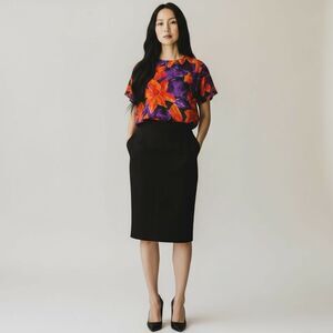 Vtg Schroder 100% Silk Floral Blouse Top Red Purple Orange Black Sz 10 Boho 80s